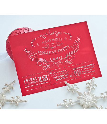 Vintage Glam Holiday Party Printable Invitation - Elegant Red